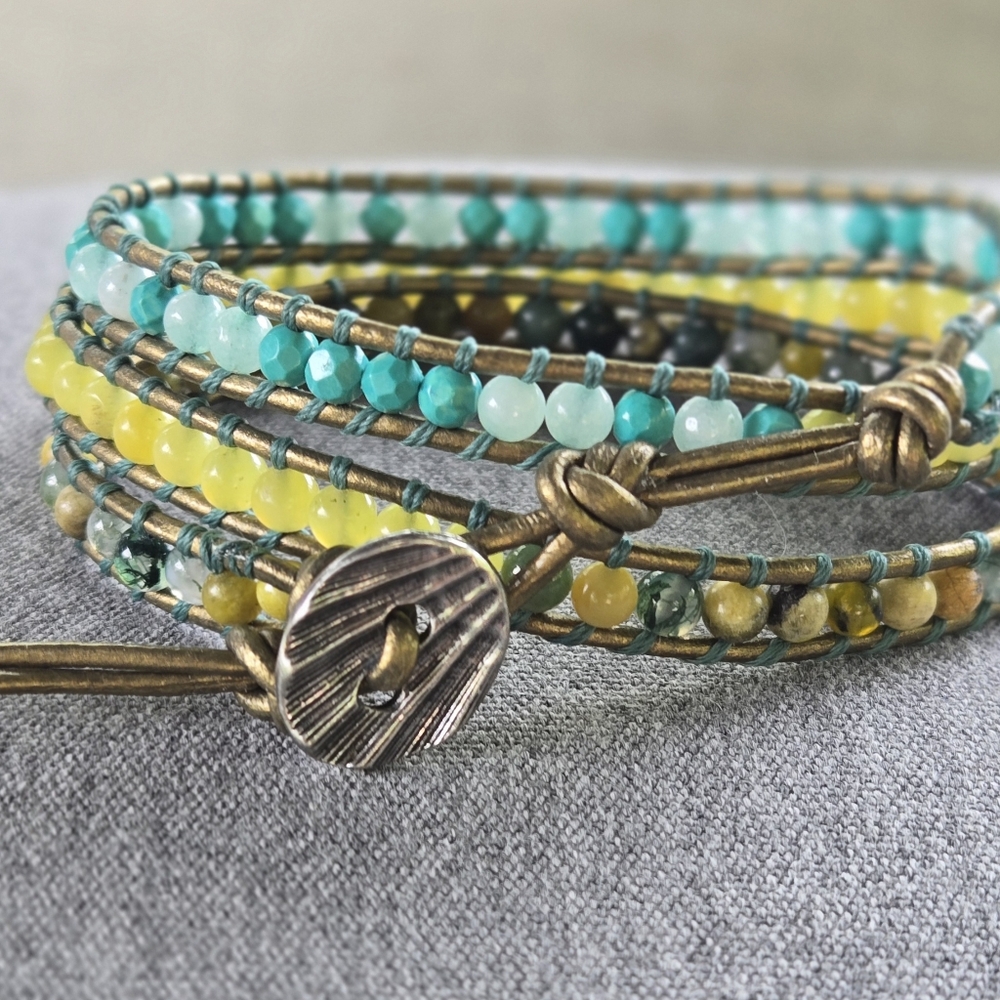 044 New Handmade Gemstones Wrap Bracelet